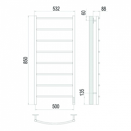 Классик П8 500х850 Электро (quick touch) Полотенцесушитель TERMINUS Сатин Ступино - фото 4 Классик П8 500х850 Электро (quick touch) Полотенцесушитель TERMINUS Сатин Ступино - фото 4