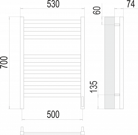 Енисей П9 500х700  электро (sensor quick touch) Полотенцесушитель TERMINUS  Ступино - фото 3