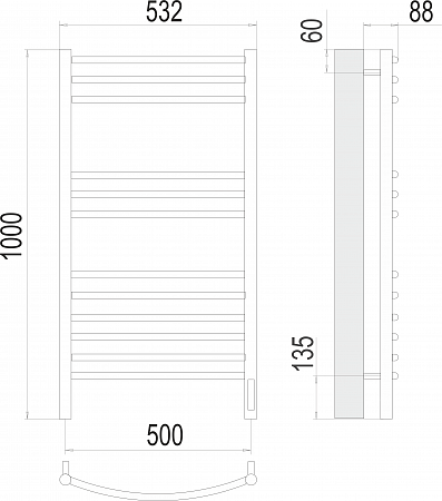 Классик П12 500х1000 электро (sensor quick touch)  Полотенцесушитель TERMINUS Ступино - фото 3