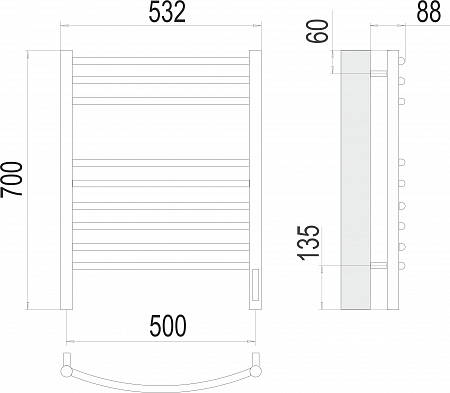 Классик П9 500х700 электро (sensor quick touch)  Полотенцесушитель TERMINUS Ступино - фото 3