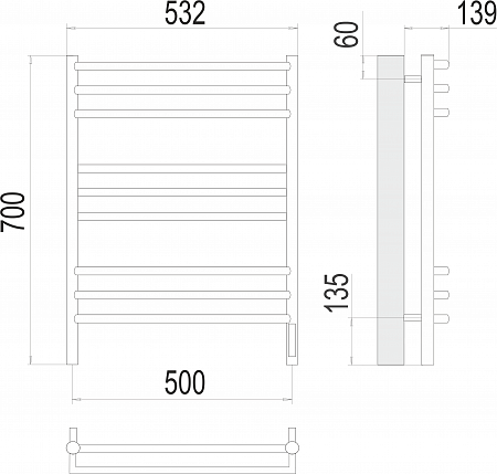 Прато П9 500х700 электро (sensor quick touch) Полотенцесушитель  TERMINUS Ступино - фото 3