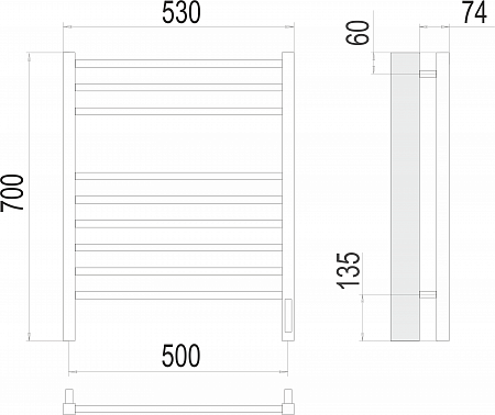 Сицилия П9 500х700 электро (sensor quick touch) Полотенцесушитель TERMINUS)  Ступино - фото 3