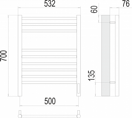 Аврора П9 500х700 электро (sensor quick touch)  Полотенцесушитель TERMINUS Ступино - фото 3